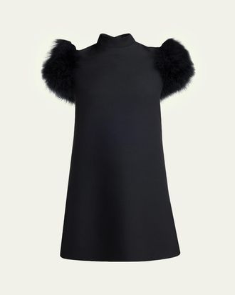 Valentino Garavani Feather-Sleeve Mock-Neck Mini Dress