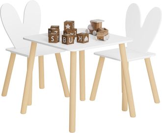Woltu Woltu - Tavolino E Sedie Per Bambini. Tavolo Per Bambini Con 2 Sedie. Per Mangiare E Dipingere. Forma Di Coniglio. Per Cameretta. Asili Nidi. In Mdf E