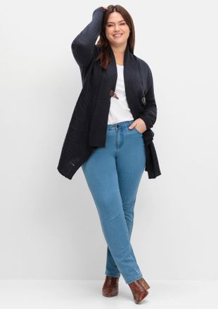 Sheego Longstrickjacke SHEEGO BY JOE BROWNS, Damen, Gr. 44/46, blau (tiefblau), 100% Polyacryl, unifarben, Strickjacken Longstrickjacke