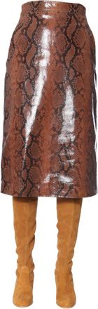 Dsquared2 Brown Animal Print Midi Skirt