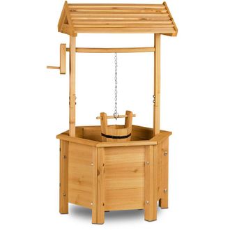 Relaxdays Pozo Decorativo Jard&iacute;n Con Cubo De Agua, Decoraci&oacute;n Exterior, Madera Y Metal, 1 Ud., 82 X 47 X 41 Cm, Marr&oacute;n - Relaxdays