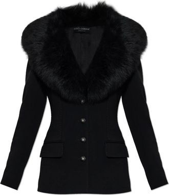 Dolce & Gabbana Blazer in Lana con Collo in Pelliccia - - Jackets - Donna - Nero - S