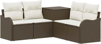 vidaXL Juego De Sof&aacute; 5 Uds. Marr&oacute;n Y Crema Blanca Vidaxl