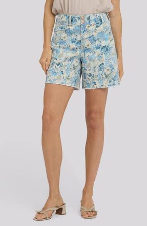 NYDJ Berkyn Frayed Floral High Waist Denim Shorts in Blue Blooms at Nordstrom, Size 14