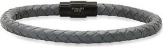 HMY Jewelry Mens IP Stainless Steel Grey Braided Leather Bracelet in Gray-Black at Nordstrom Rack