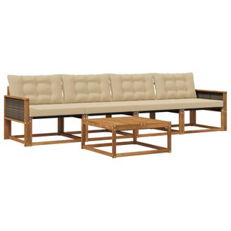 vidaXL Conjunto De Sof&aacute;s De Exterior Con Coj&iacute;n 5 Pcs Natural Y Beige Vidaxl