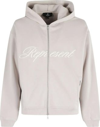 Represent Felpa con cappuccio, zip e logo Script - Toni neutri