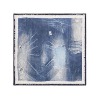 Roberto Cavalli Silky Scarves, female, Blue, Size: ONE SIZE Silk Scarf with Denim Patchwork Print