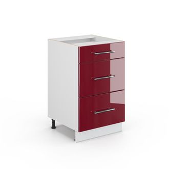 Vicco Mueble Bajo De Cocina Fame-line, Rojo Burdeos Alto Brillo, 50 Cm Sin Encimera Vicco