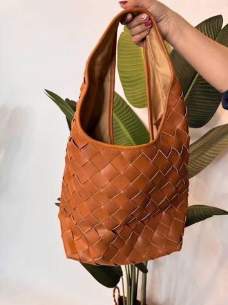 Sole Woven Leather Bag In Brown