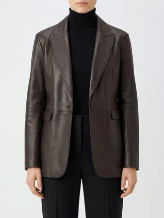 Parosh P. A.R. O.S. H. Single-Breasted Lambskin Leather Blazer with Peak Lapels