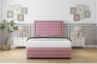 Comfort Beds Anna Plush Divan Set No Drawers-54 Headboard-Footboard in Pink | Size: Small Double