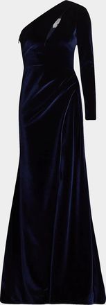 Pamella Roland Velvet One-Shoulder Cut-Out Gown