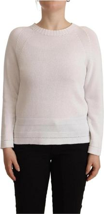 Alpha Studio Witte Katoenen Crewneck Sweater - Dames - Ronde hals truien - Wit - S - Katoen - Truien & Vesten