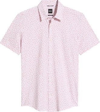 BOSS Roan Print Button-Up Cotton Blend Shirt in Light/pastel Pink at Nordstrom, Size Xx-Large