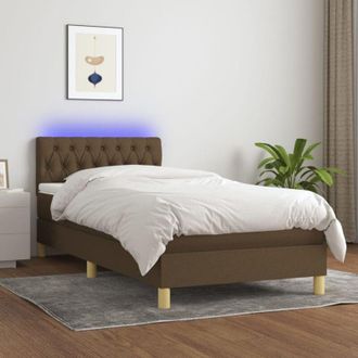vidaXL Cama Box Spring Con Colch&oacute;n Led Tela Marr&oacute;n Oscuro 90x190 Cm