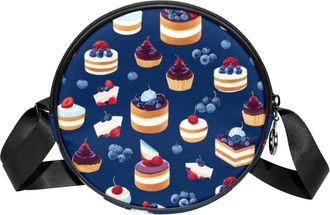 Generic Circle Crossbody Bag for Women, Blue Dessert Small Sling Bag Daypack with Zipper Adjustable Shoulder Straps Casual Ladies Girls Round Purse