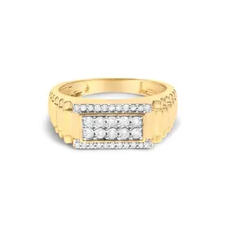 House of Brilliance Mens 14K Yellow Gold Plated Sterling Silver Natural 1/2 Cttw Diamond Rectangular Halo Band Ring in Yellow Gold Over Silver at