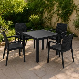 Dmora Set De Sal&oacute;n Exterior Mataga, Sal&oacute;n De Jard&iacute;n 4 Plazas Con Mesa, Impermeable E Hidrorrepelente, Negro Antracita