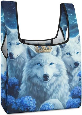 Generic Wolf King Flower Shopping Bag Reusable Grocery Tote Bag Foldable Handbag for Travel Picnic