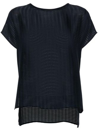 Emporio Armani T-shirt a righe con inserti semi trasparenti - Blu