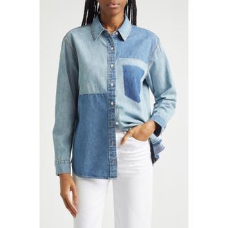 Veronica Beard Dalma Colorblock Denim Button-Up Shirt in Time Travel at Nordstrom, Size 10