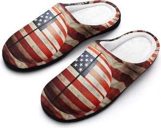Generic USA Flag Basketball Womens Slippers Warm House Slippers Indoor House Shoes with Anti-Skid Rubber Sole