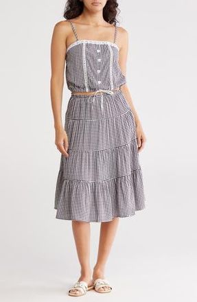 Madden Girl 2-Piece Cami Crop Top & Tiered Midi Skirt Set in Black/White at Nordstrom Rack, Size Large