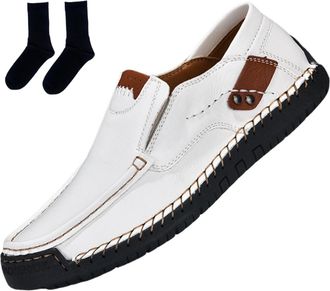 Generic Mens Handmade Outdoor Comfort Loafers, Leather Flat Slip On Wide Toe Walking Shoes, Mens Leather Non-Slip Driving Loafers (04,11.5)