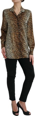 Dolce & Gabbana Womens Brown Leopard Print Long Sleeves Blouse Top Silk Elastane