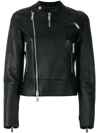 Dsquared2 band collar leather jacket - Nero