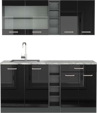 Vicco Cocina Vers&aacute;til R-line, Negro/antracita De Alto Brillo, 160 Cm, Et M&aacute;rmol
