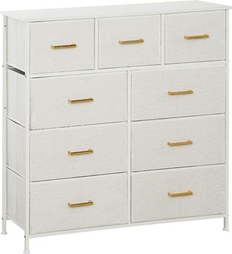 HOMCOM Chest of Drawers with 9 Drawers - Boucle Storage Organiser - Cream | TJ Hughes
