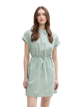 Tom Tailor Denim Hemdblusenkleid TOM TAILOR DENIM, Damen, Gr. XXL (44), N-Gr, weiss (wei&szlig; gr&uuml;n vertical), Web, Obermaterial: 100% Baumwolle. Futter: 100% Viskose, gest