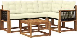 vidaXL Conjunto De Sof&aacute;s De Exterior 5 Uds. Natural Y Crema Vidaxl