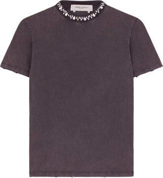 Golden Goose Boxy-Fit Rhinestone Embellished T-Shirt in Washed Charcoal Grey