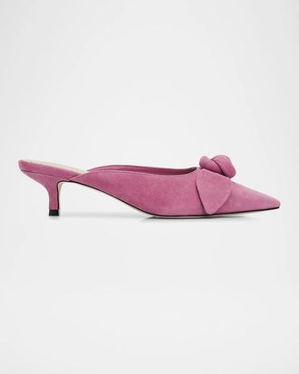 Cinq &agrave; Sept Layla 50MM Knotted-Rose Suede Kitten-Heel Mules