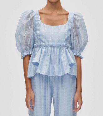 Stine Goya Sheer Ruffling Puffy Sleeve Top In Brunnera Blue