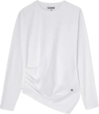Ganni Asymmetrische T-shirt van gedrapeerd breiwerk - Dames - T-shirts - Wit - XS - Katoen - Tops