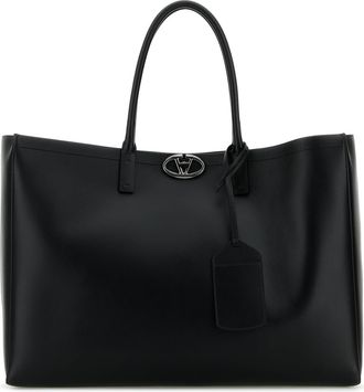 Valentino Garavani Black Leather Vlogo Shopping Bag