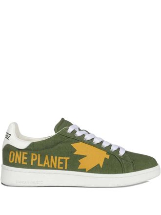 Dsquared2 Boxer leaf-graphic low-top sneakers - men - Calf Leather/Fabric/Rubber - 44 - Green