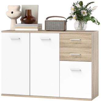 HOMCOM Credenza Cucina con 3 Armadietti e 2 Cassetti in Legno color Legno - Homcom