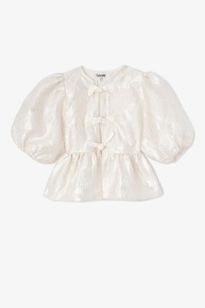 Ganni Satin Peplum Tie Blouse - Size 10/12 White