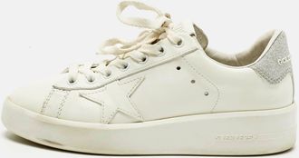 Golden Goose White/silver Glitter And Leather Purestar Low Top Sneakers