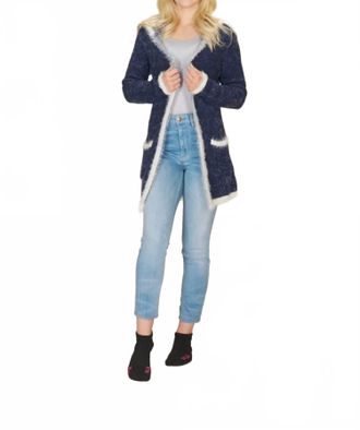 Papillon Hooded Eyelash Cardigan With Pockets In Navy Cream