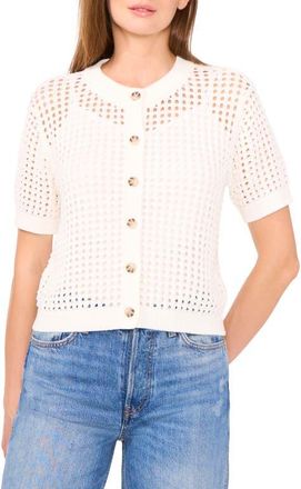 CeCe by Cynthia Steffe Open Stitch Short Sleeve Cardigan in Antique White at Nordstrom, Size Xx-Small