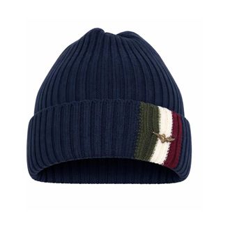 Aeronautica Aeronautica Militare, Beanies, male, Blue, Size: ONE SIZE Rib-knit Beanie with Tricolour Flag and Metal Logo