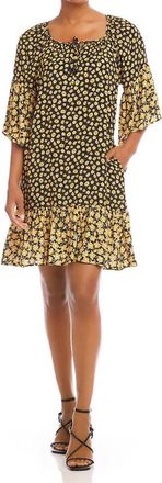 Karen Kane Felixa Contrast Ruffle Hem Dress In Floral Print Black And Golden Yellow