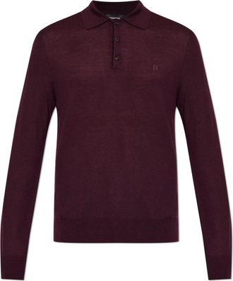 Dsquared2 Wool Polo met geborduurd logo - Heren - V-hals truien - Rood - 2XL - Wol - Truien & Vesten