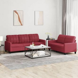vidaXL Vidaxl Set Di Divani 2 Pz Con Cuscini Rosso Vino In Similpelle